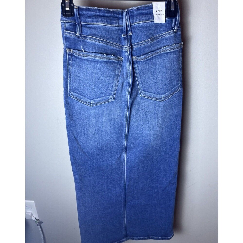 Good American Front Split Slit Blue Jean Midi Skirt Size 2 Revolve - Picture 4 of 7